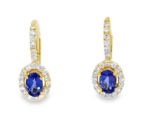 14Y Oval Tanzanite and Diamond Halo Dangle Earrings