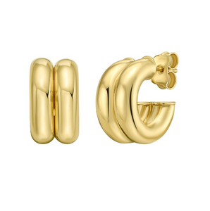 14Y Polished Puffed Double Row C-Hoops with Push Back Clasp
