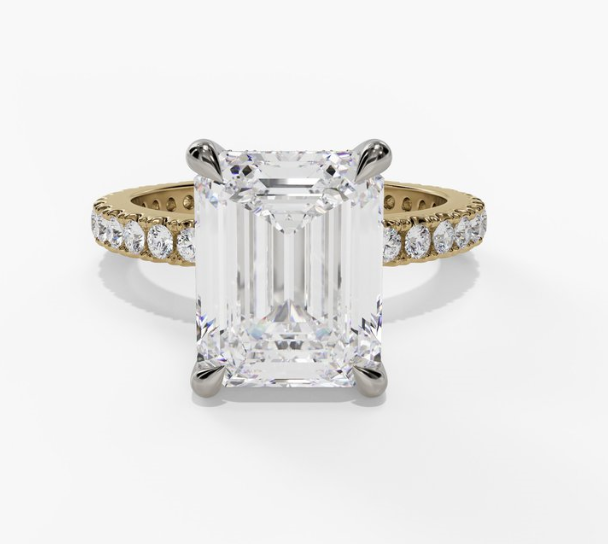 14TT Radiant Hidden Halo Pave Set Diamond Semi Mount Engagement Ring sz 6