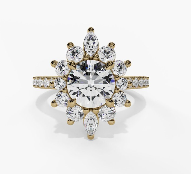 14Y Marquise and Round Diamond Halo Semi-Mount Engagement Ring sz 6