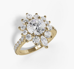 14Y Marquise and Round Diamond Halo Semi-Mount Engagement Ring sz 6