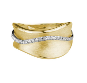 14Y Concave Matte-Finish Ring with Single Row Diamond Wave sz 7