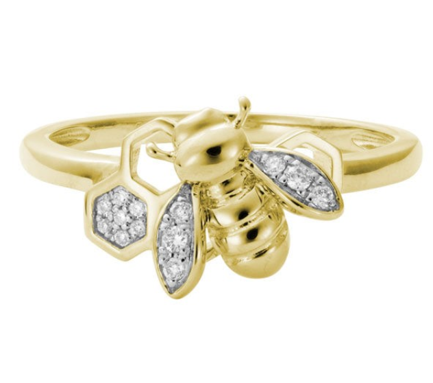 14Y Diamond Bee on Honeycomb Ring sz 7