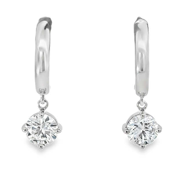 14W 1.43ctw Friction Back Half Hoop Lab Grown Round Diamond Drop Earrings