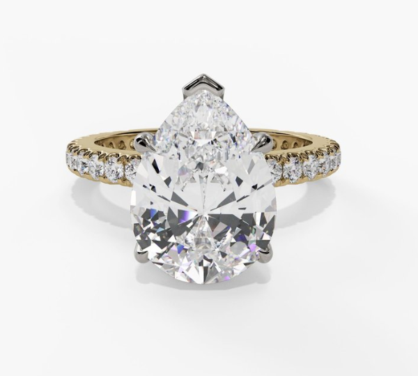 14TT Pear Hidden Halo Pave Set Diamond Semi Mount Engagement Ring sz 6