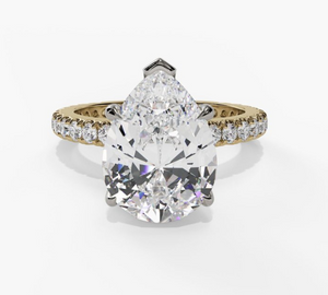 14TT Pear Hidden Halo Pave Set Diamond Semi Mount Engagement Ring sz 6