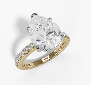 14TT Pear Hidden Halo Pave Set Diamond Semi Mount Engagement Ring sz 6