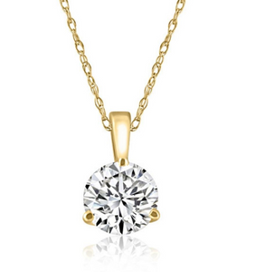14Y 1.07ctw Round Brilliant Cut Diamond 3-Prong Solitaire Pendant on 16" Round Cable Chain