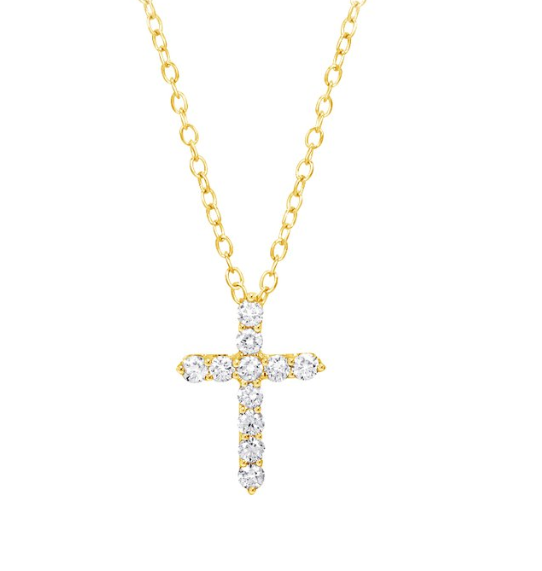 14Y Round Diamond Cross Pendant on 18" Cable with Lobster