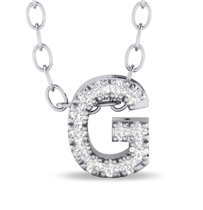 10W 0.07ctw Diamond "G" Pendant on 18" Cable Link Chain with Spring Ring Clasp