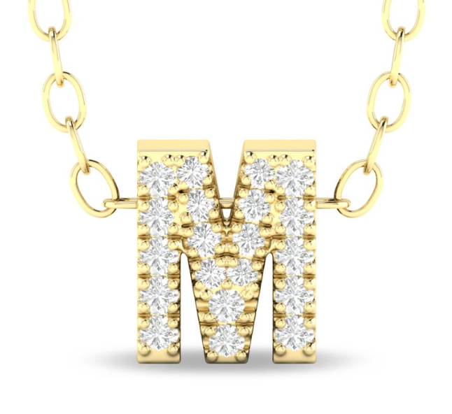 10Y 0.11ctw Diamond "M" Pendant on 18" Cable Link Chain