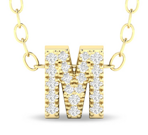 10Y 0.11ctw Diamond "M" Pendant on 18" Cable Link Chain