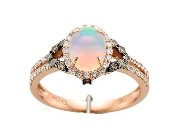 14R Cushion Shaped Cabochon Opal Ring with Brown and White Diamonds sz 7