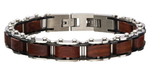 Stainless Steel with Red Sandal Wood Link Bracelet