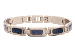 Stainless Steel Matte Finish Lapis Lazuli Stone Inlay Sizeable Link Bracelet