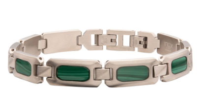 Stainless Steel Matte Finish Malachite Inlay Sizeable Link Bracelet