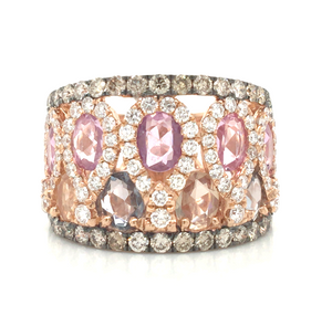18R Multicolored Sapphire Ring with Pear Diamond Halo and Diamond Edges with Black Rhodium sz 7