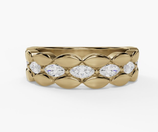 14Y 3 Row Marquise Diamond and Marquise Station Fashion Ring sz 7