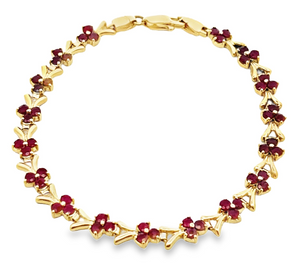 14Y 3 Round Ruby Section Tennis Style Bracelet with Fluted Accents