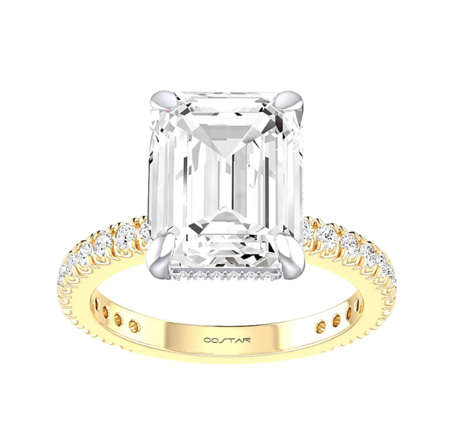 14TT 4-Prong Diamond Semi-Mount Ring for 3.50ct Emerald sz 6