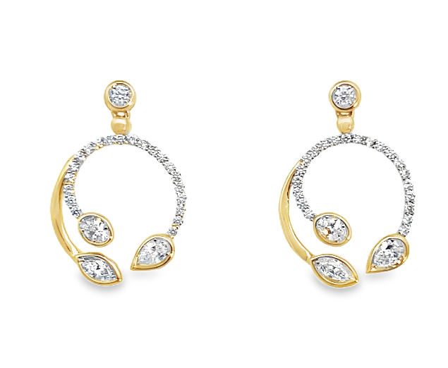 14Y .86ctw Diamond Circle Dangles with Oval, Pear, and Marquise Focal Diamond