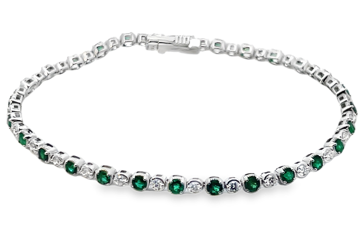 14W 2.98ctw Alternating Larger Emeralds and Smaller Diamond Bracelet