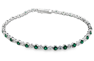 14W 2.98ctw Alternating Larger Emeralds and Smaller Diamond Bracelet