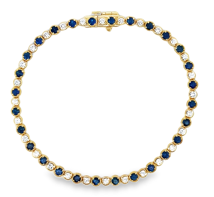 14Y 3.03ctw Alternating Larger Blue Sapphires and Smaller Diamond Bracelet