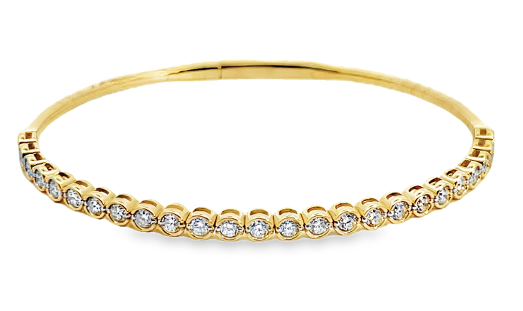 14Y 1.28ctw Partial Bezel Round Diamond Bangle