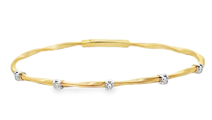 14TT .28ctw Twisted Herringbone Style Bangle with 5 Diamond Accents