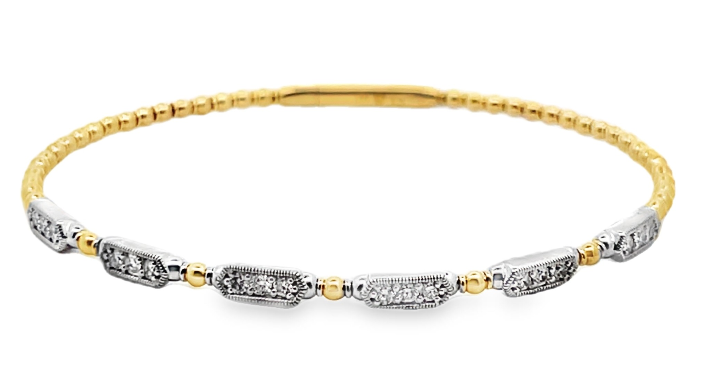 14TT .53ctw Beaded Bangle with Rectangle Milgrained Diamond Accents