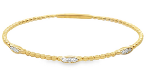 14Y .21ctw Beaded Bangle with 3 Round Diamond Marquise Shaped Milgrained Sections