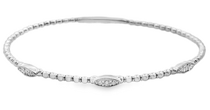 14W .21ctw Beaded Bangle with 3 Round Diamond Marquise Shaped Milgrained Sections