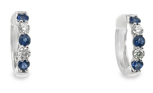 14W 2.30ctw 5 Stone Alternating Diamond and Blue Sapphire Hoops