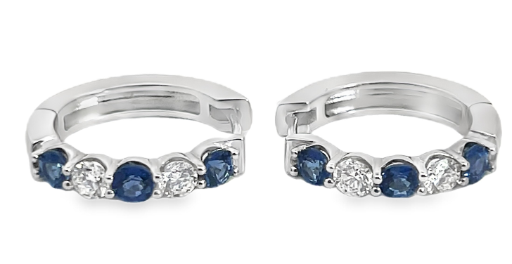 14W 2.30ctw 5 Stone Alternating Diamond and Blue Sapphire Hoops