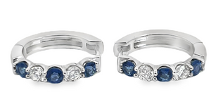 14W 2.30ctw 5 Stone Alternating Diamond and Blue Sapphire Hoops