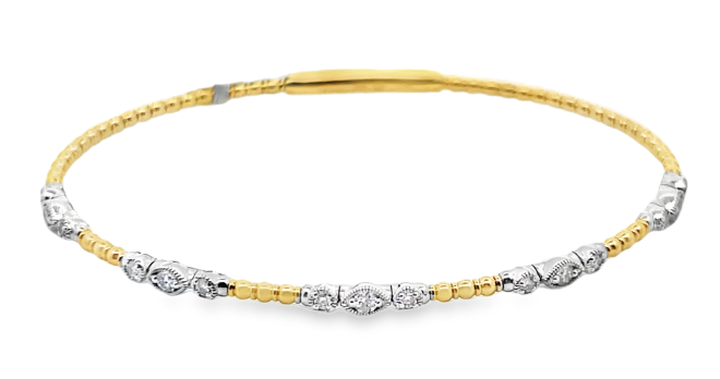 14TT .34ctw Beaded Bangle with Round and Marquise Shaped Milgrained Diamond Accents