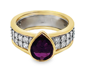 14TT 1.40ctw Bezel Set Pear Shaped Ruby with Pave Diamond Band sz 7