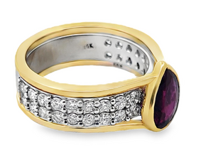 14TT 1.40ctw Bezel Set Pear Shaped Ruby with Pave Diamond Band sz 7