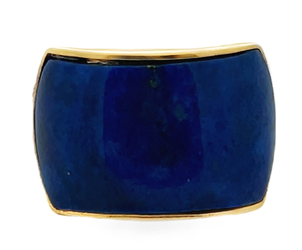 14TT Domed Blue Lapis and Bead Set Diamond Split Shank Ring sz 7