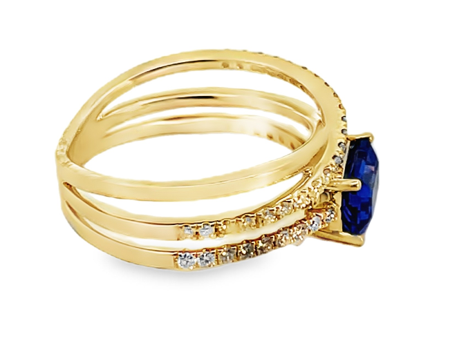 14Y 1.36ctw Emerald Cut Tanzanite Multi-Row Ring with Pave Diamond Rows sz 7