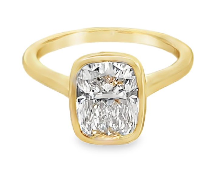 14Y 2.10ctw Lab Grown Bezel Set Cushion Shaped Diamond Engagement Ring sz 6