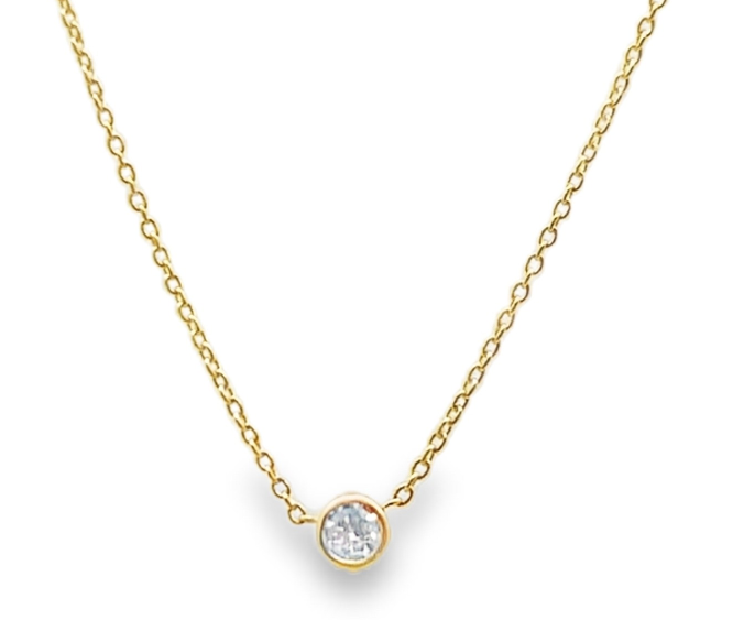 14Y Round Bezel Diamond Necklace on 18" Cable Chain