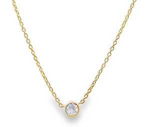 14Y Round Bezel Diamond Necklace on 18" Cable Chain