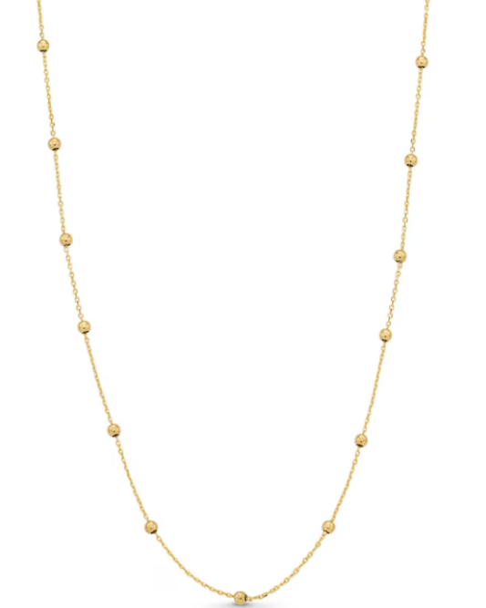 14Y 16" 3mm Bead Necklace with Cable Links Lobster Clasp and 2" Extender