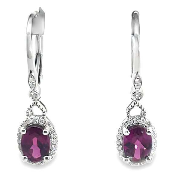 14W 2.10ctw Oval Rhodolite and Diamond Dangle Earrings