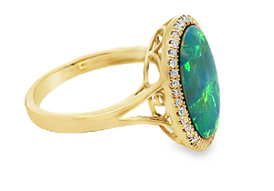 14Y 3.88ctw Oval Doublet Opal Ring with Diamond Halo and Split Shank sz 7