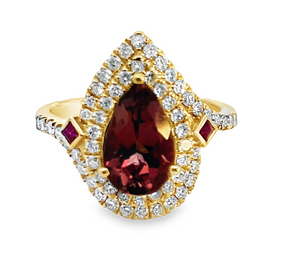 14Y 2.89ctw Pear Shape Pink Tourmaline Ring with Diamond Halo's sz 7