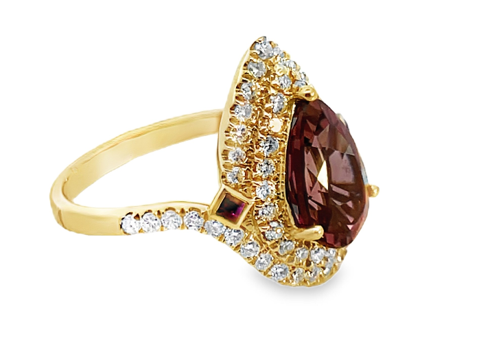 14Y 2.89ctw Pear Shape Pink Tourmaline Ring with Diamond Halo's sz 7