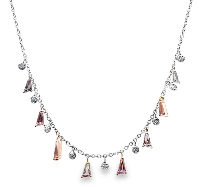 14W .96ctw Multi Colored Spinel Necklace with Alternating Round Diamond Dangle Charms